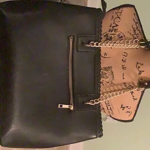 Boutique tote, black with gold accent. Measures 14 x 11 x 5